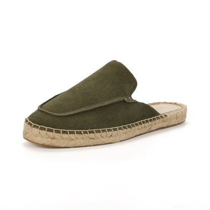 Men’s Cow Suede Minimalist Mule Espadrilles - Olive Green