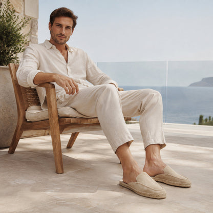 Men’s Cow Suede Minimalist Mule Espadrilles - Sand