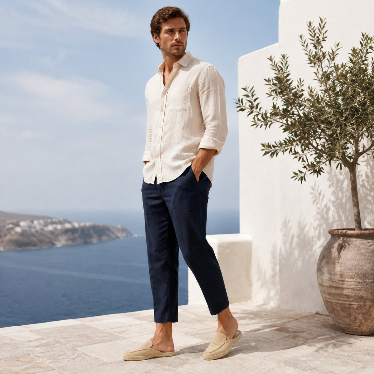 Men’s Suede Minimalist Mule Espadrilles - Sand - standing model
