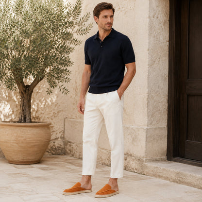 Men’s Suede Minimalist Mule Espadrilles - Cognac Brown - standing model