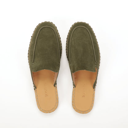 Men’s Comfort Cow Suede Minimalist Mule Espadrilles - Olive Green