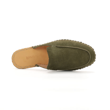 Men’s Comfort Cow Suede Minimalist Mule Espadrilles - Olive Green
