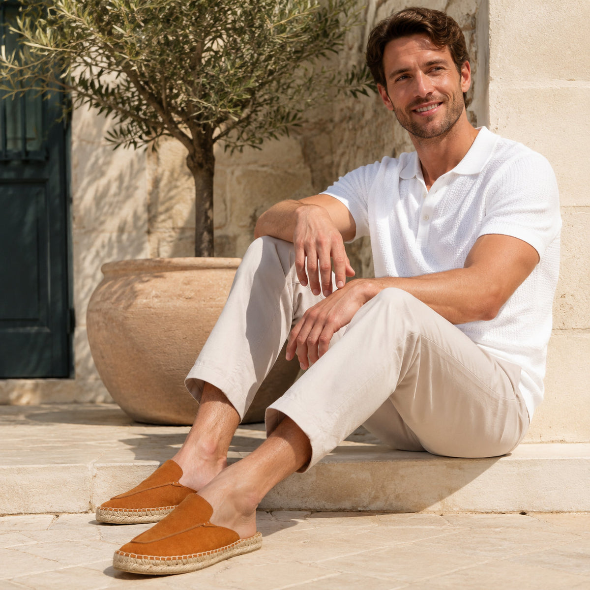 Men’s Comfort Cow Suede Minimalist Mule Espadrilles - Cognac Brown