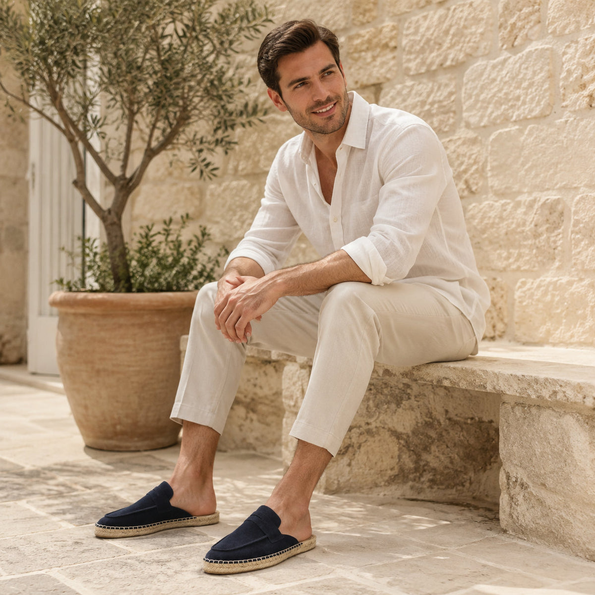 Men’s Cow Suede Penny Loafer Mule Espadrilles - Navy