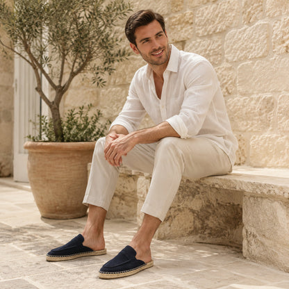 Men’s Cow Suede Penny Loafer Mule Espadrilles - Navy