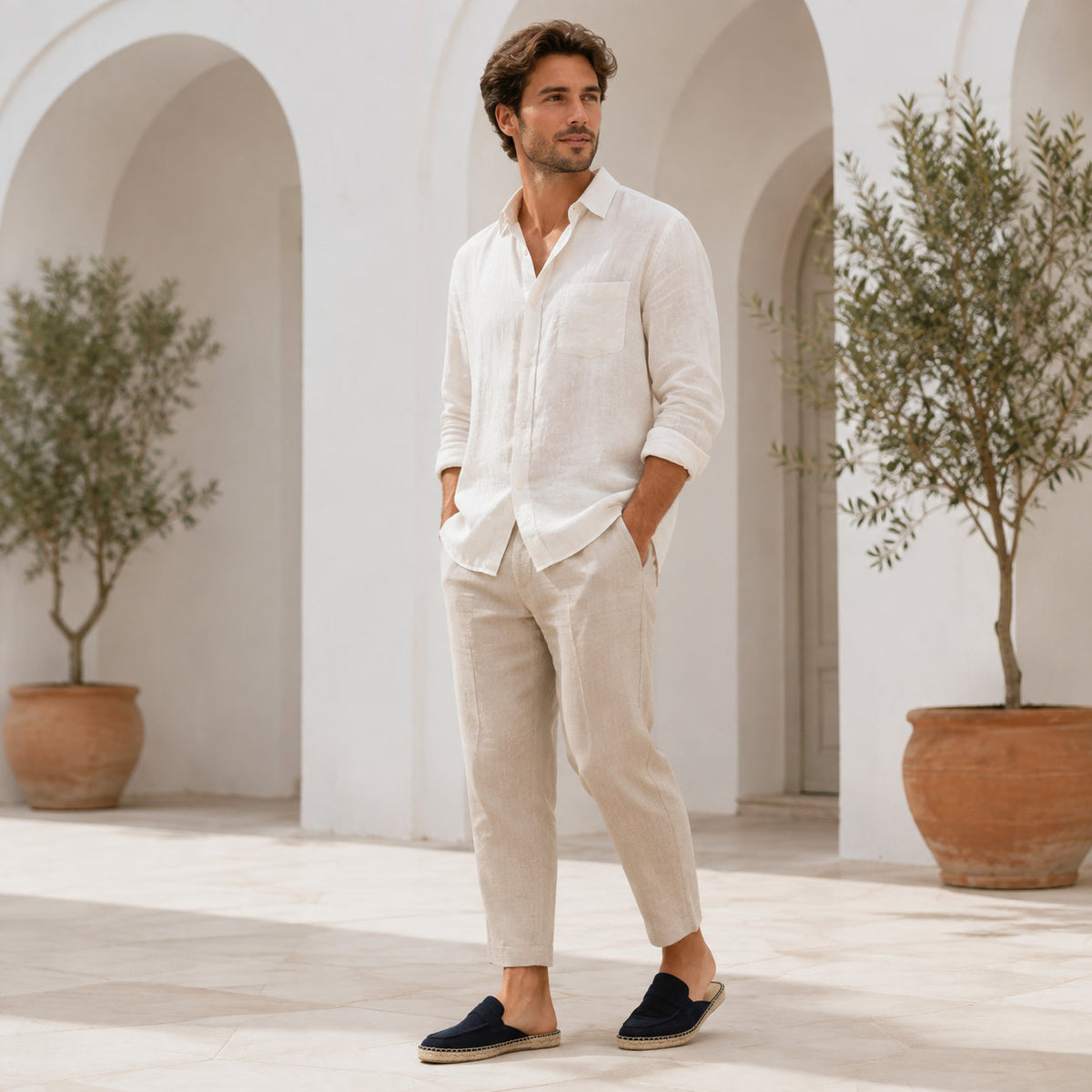 Men’s Suede Penny Loafer Mule Espadrilles - Navy - standing model