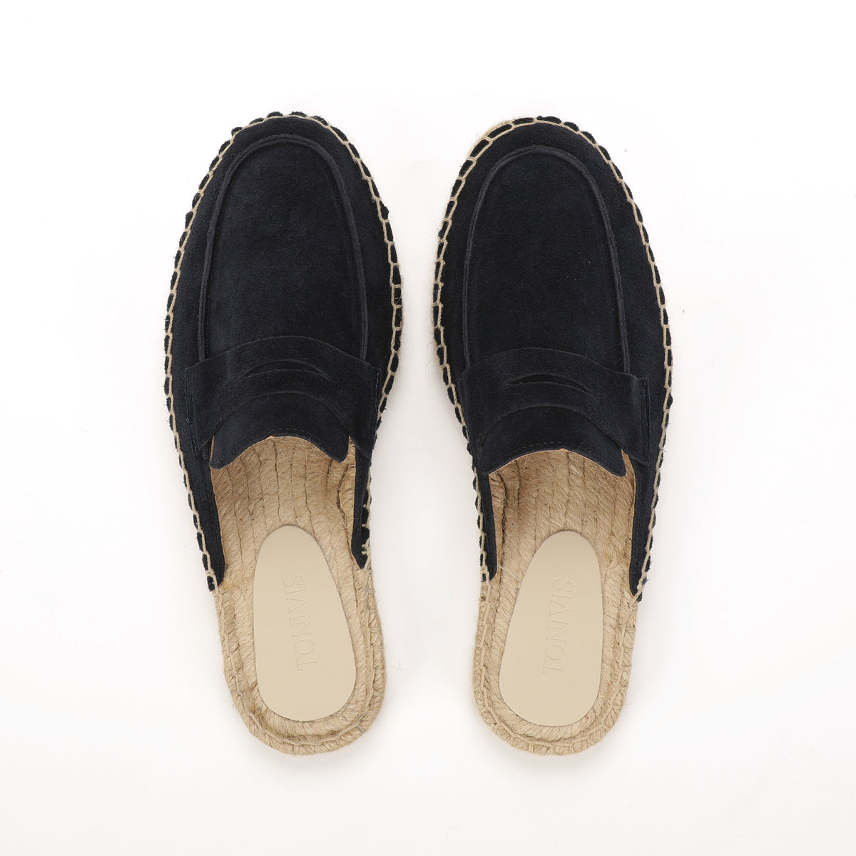 Men’s Cow Suede Penny Loafer Mule Espadrilles - Navy