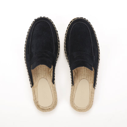 Men’s Cow Suede Penny Loafer Mule Espadrilles - Navy