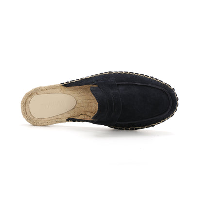 Men’s Cow Suede Penny Loafer Mule Espadrilles - Navy