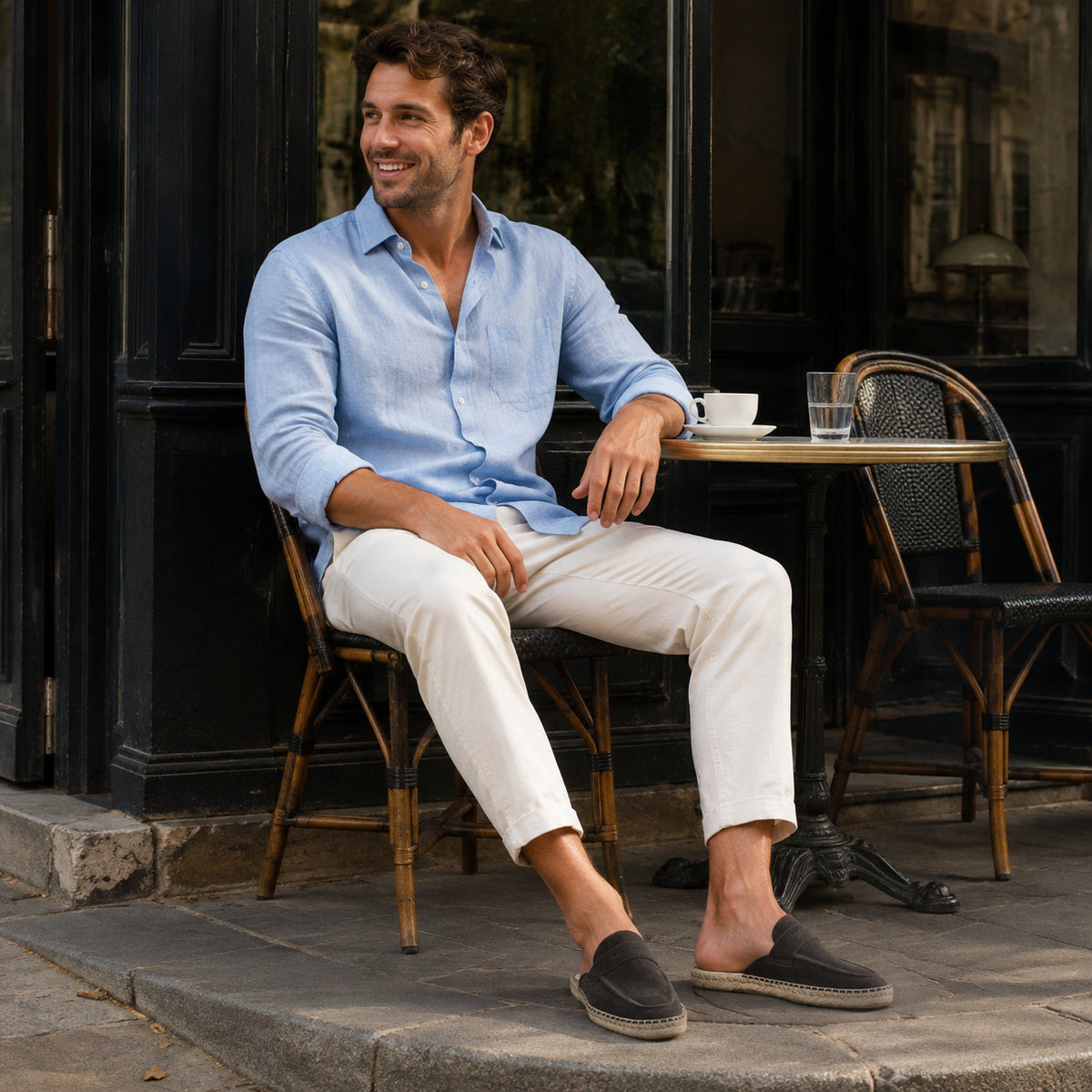 Men’s Cow Suede Penny Loafer Mule Espadrilles - Charcoal Gray