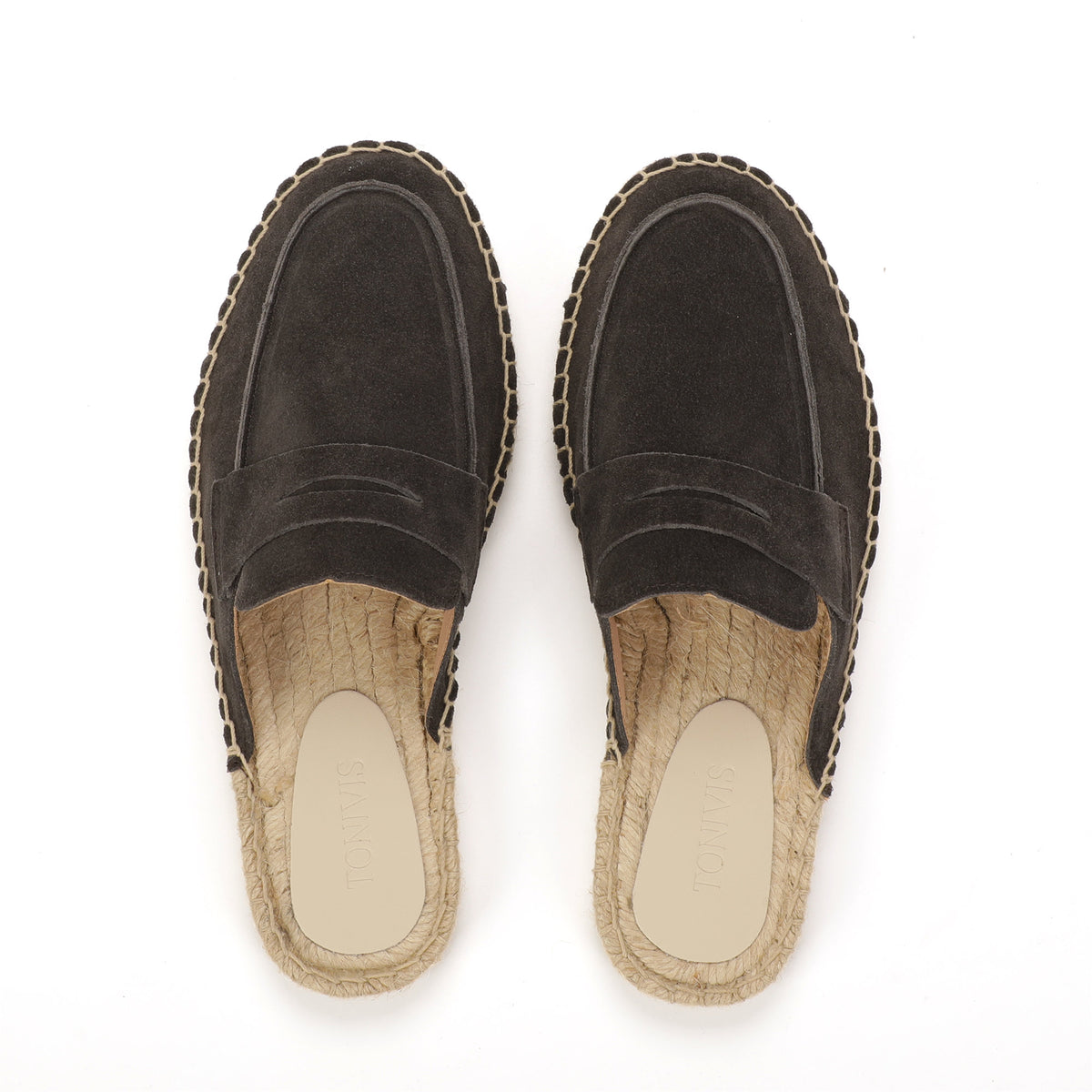 Men’s Cow Suede Penny Loafer Mule Espadrilles - Charcoal Gray