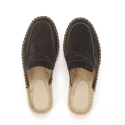 Men’s Cow Suede Penny Loafer Mule Espadrilles - Charcoal Gray