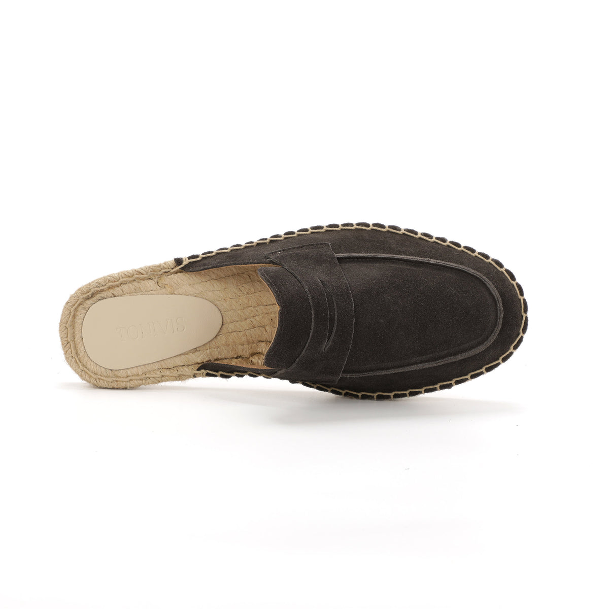 Men’s Cow Suede Penny Loafer Mule Espadrilles - Charcoal Gray