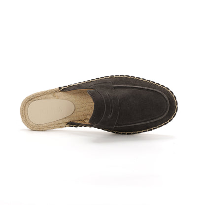 Men’s Cow Suede Penny Loafer Mule Espadrilles - Charcoal Gray