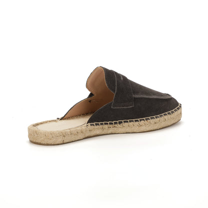 Men’s Cow Suede Penny Loafer Mule Espadrilles - Charcoal Gray