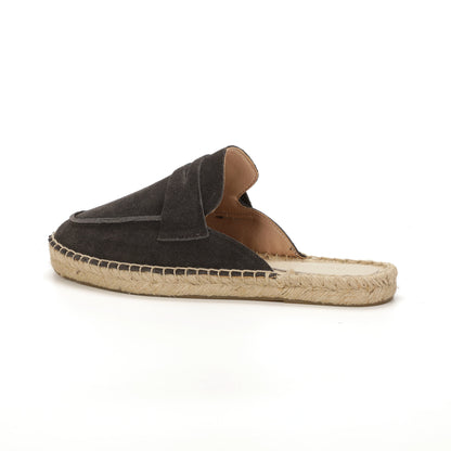 Men’s Cow Suede Penny Loafer Mule Espadrilles - Charcoal Gray