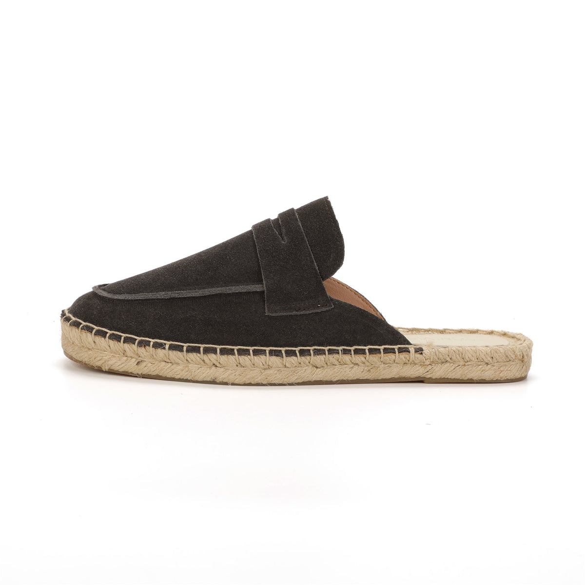 Men’s Cow Suede Penny Loafer Mule Espadrilles - Charcoal Gray