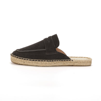 Men’s Cow Suede Penny Loafer Mule Espadrilles - Charcoal Gray
