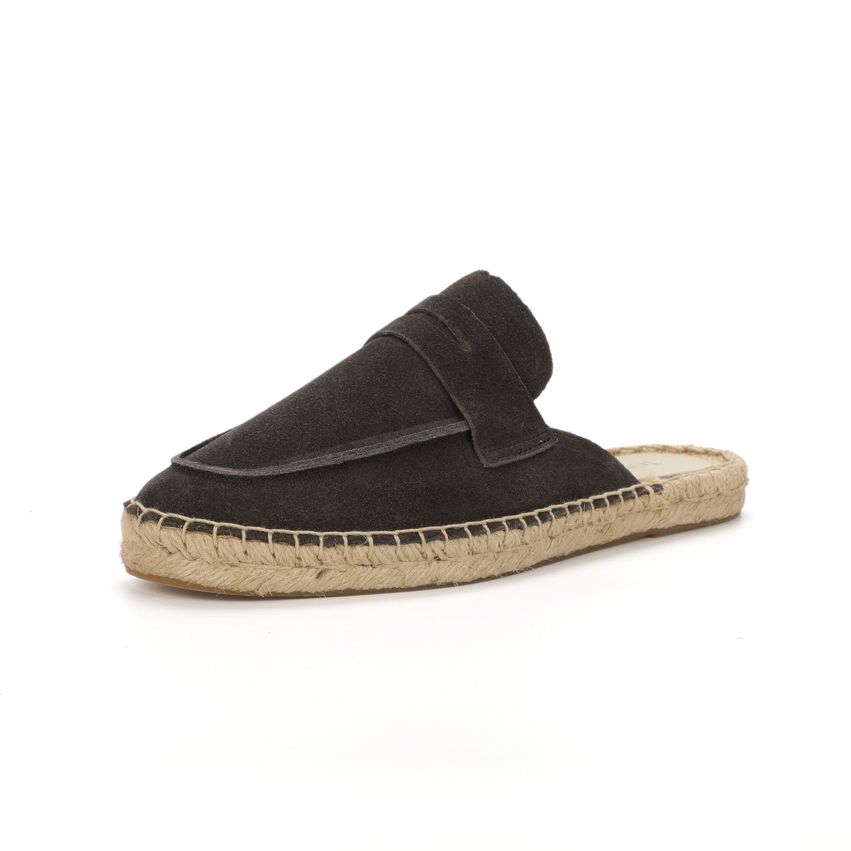 Men’s Cow Suede Penny Loafer Mule Espadrilles - Charcoal Gray