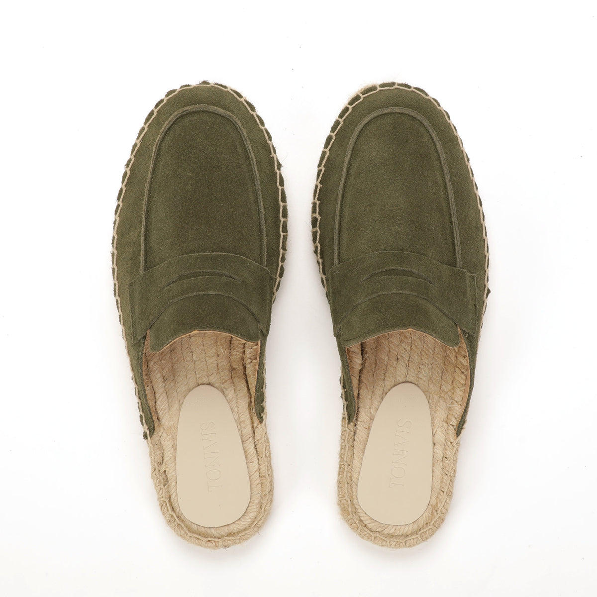 Men’s Cow Suede Penny Loafer Mule Espadrilles - Olive Green
