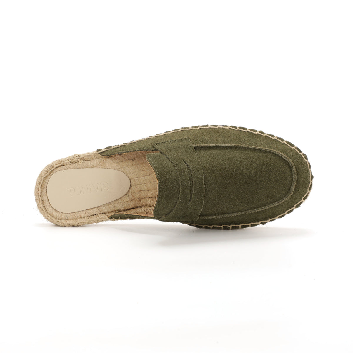 Men’s Cow Suede Penny Loafer Mule Espadrilles - Olive Green
