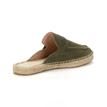 Men’s Cow Suede Penny Loafer Mule Espadrilles - Olive Green