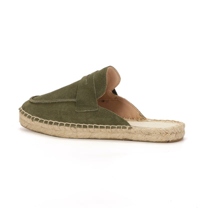 Men’s Cow Suede Penny Loafer Mule Espadrilles - Olive Green