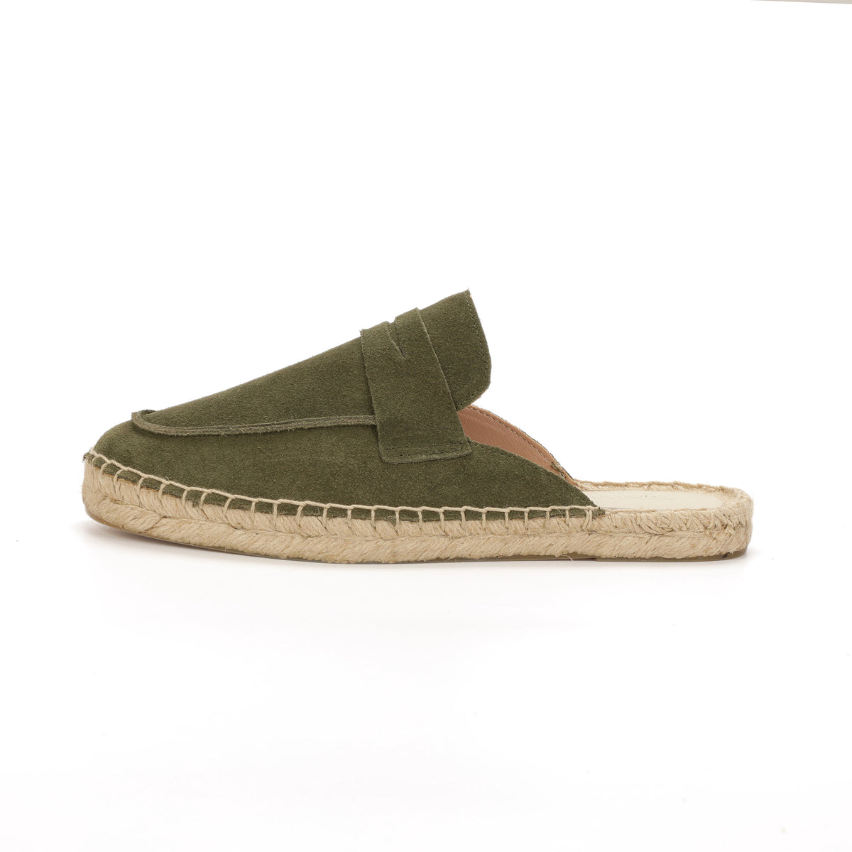 Men’s Cow Suede Penny Loafer Mule Espadrilles - Olive Green