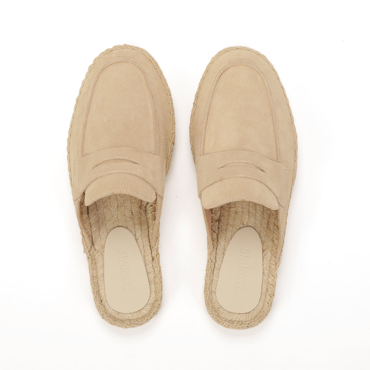 Men’s Cow Suede Penny Loafer Mule Espadrilles - Sand