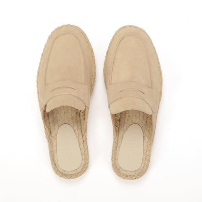 Men’s Cow Suede Penny Loafer Mule Espadrilles - Sand