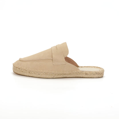 Men’s Cow Suede Penny Loafer Mule Espadrilles - Sand