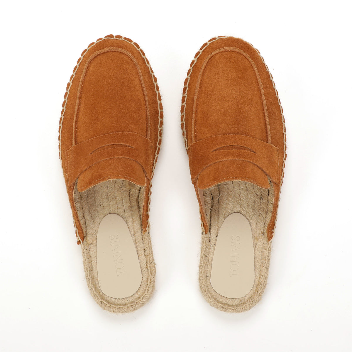 Men’s Cow Suede Penny Loafer Mule Espadrilles - Cognac Brown