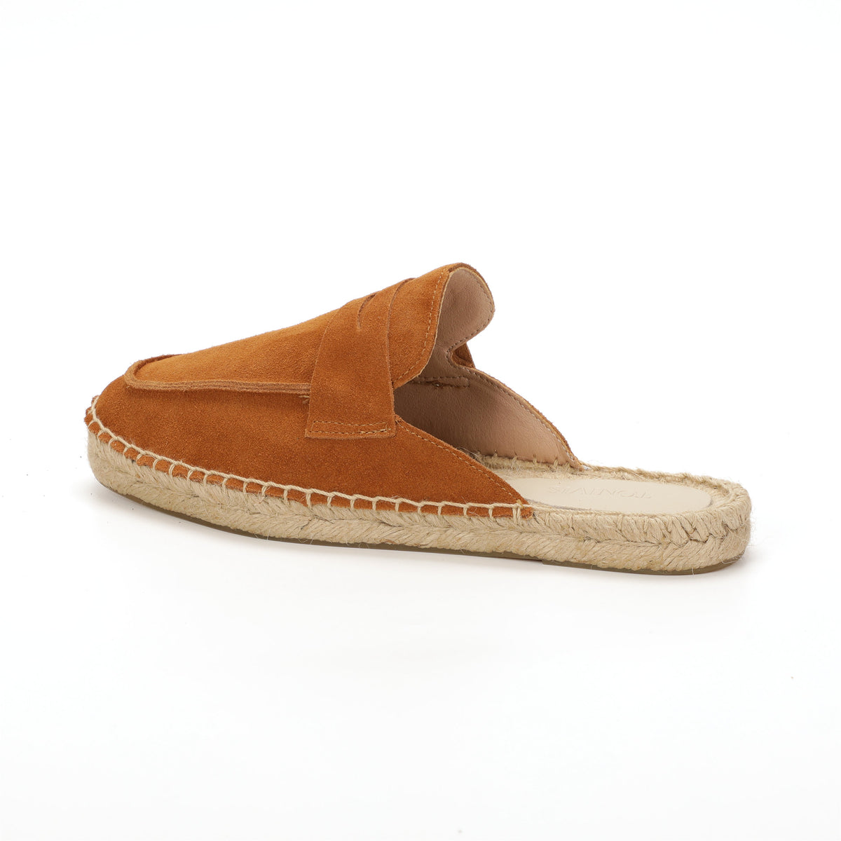 Men’s Cow Suede Penny Loafer Mule Espadrilles - Cognac Brown