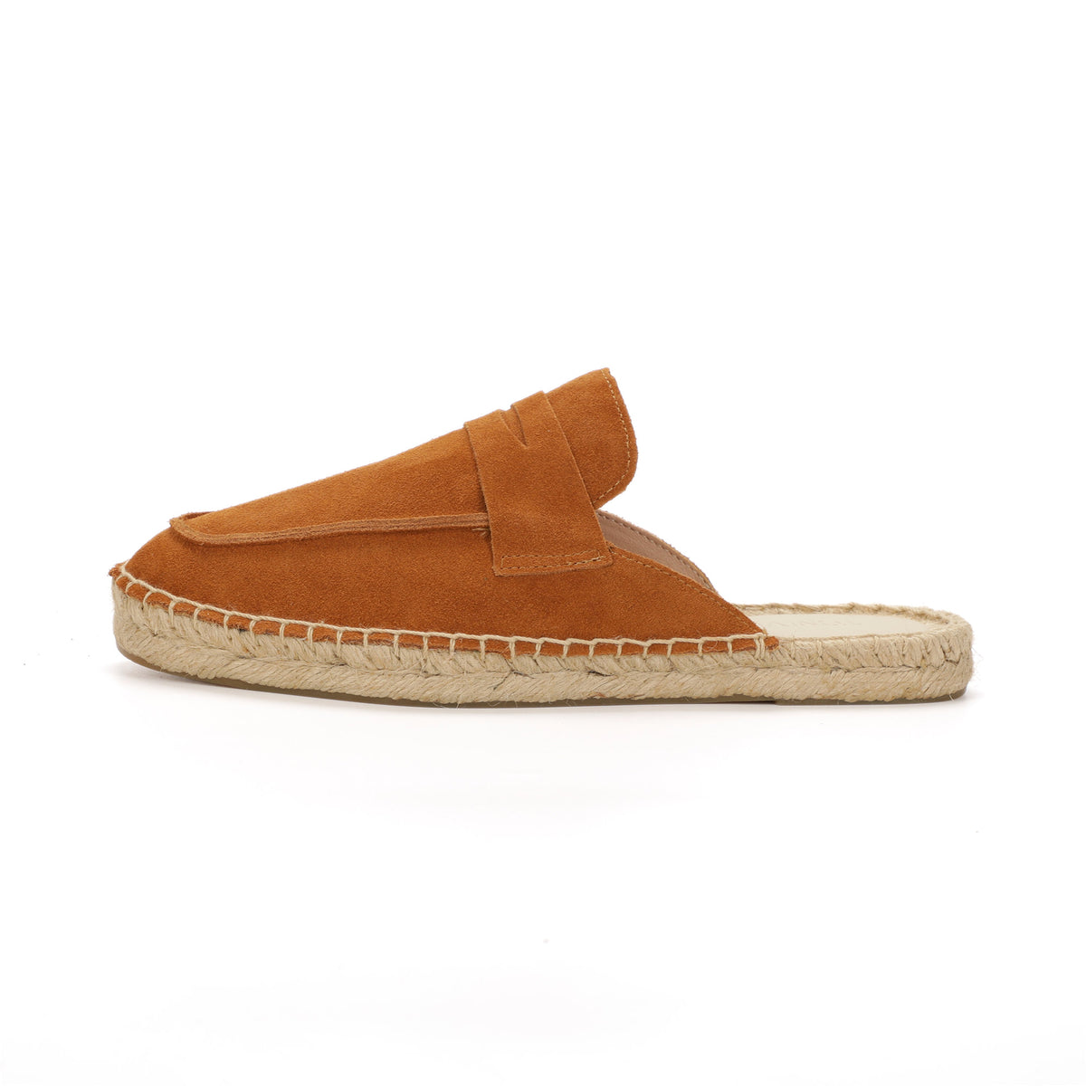 Men’s Cow Suede Penny Loafer Mule Espadrilles - Cognac Brown