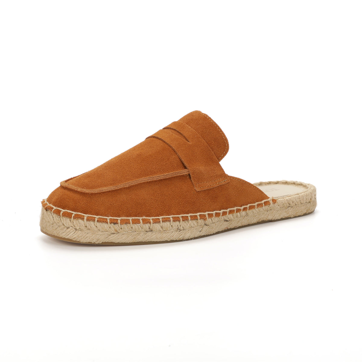 Men’s Cow Suede Penny Loafer Mule Espadrilles - Cognac Brown