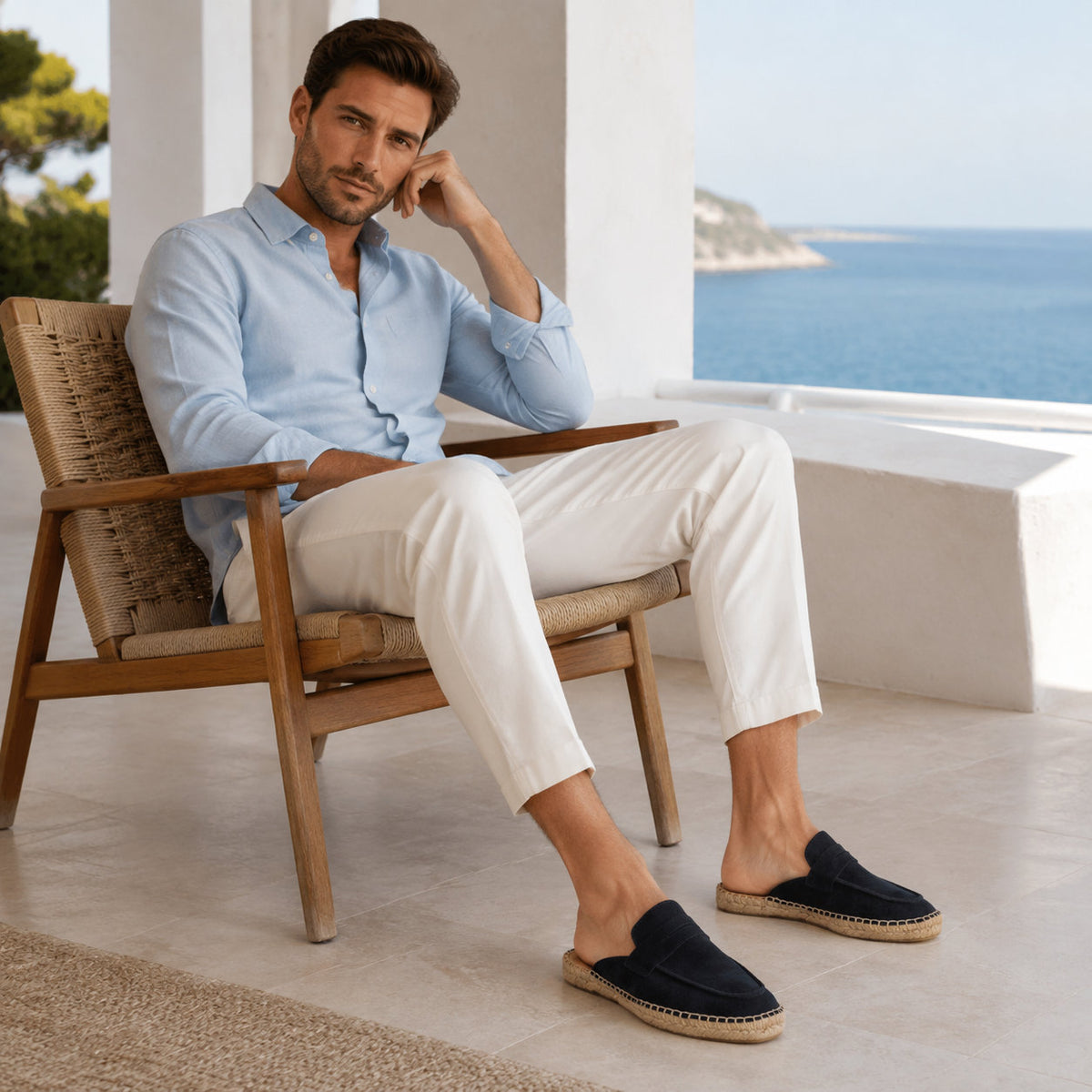 Men’s Comfort Cow Suede Penny Loafer Mule Espadrilles - Navy