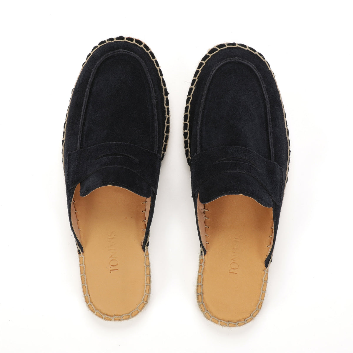 Men’s Comfort Cow Suede Penny Loafer Mule Espadrilles - Navy