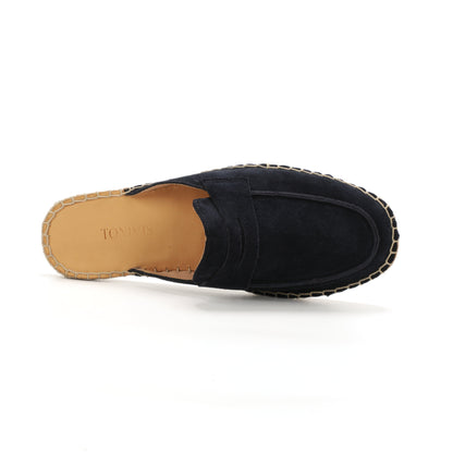 Men’s Comfort Cow Suede Penny Loafer Mule Espadrilles - Navy