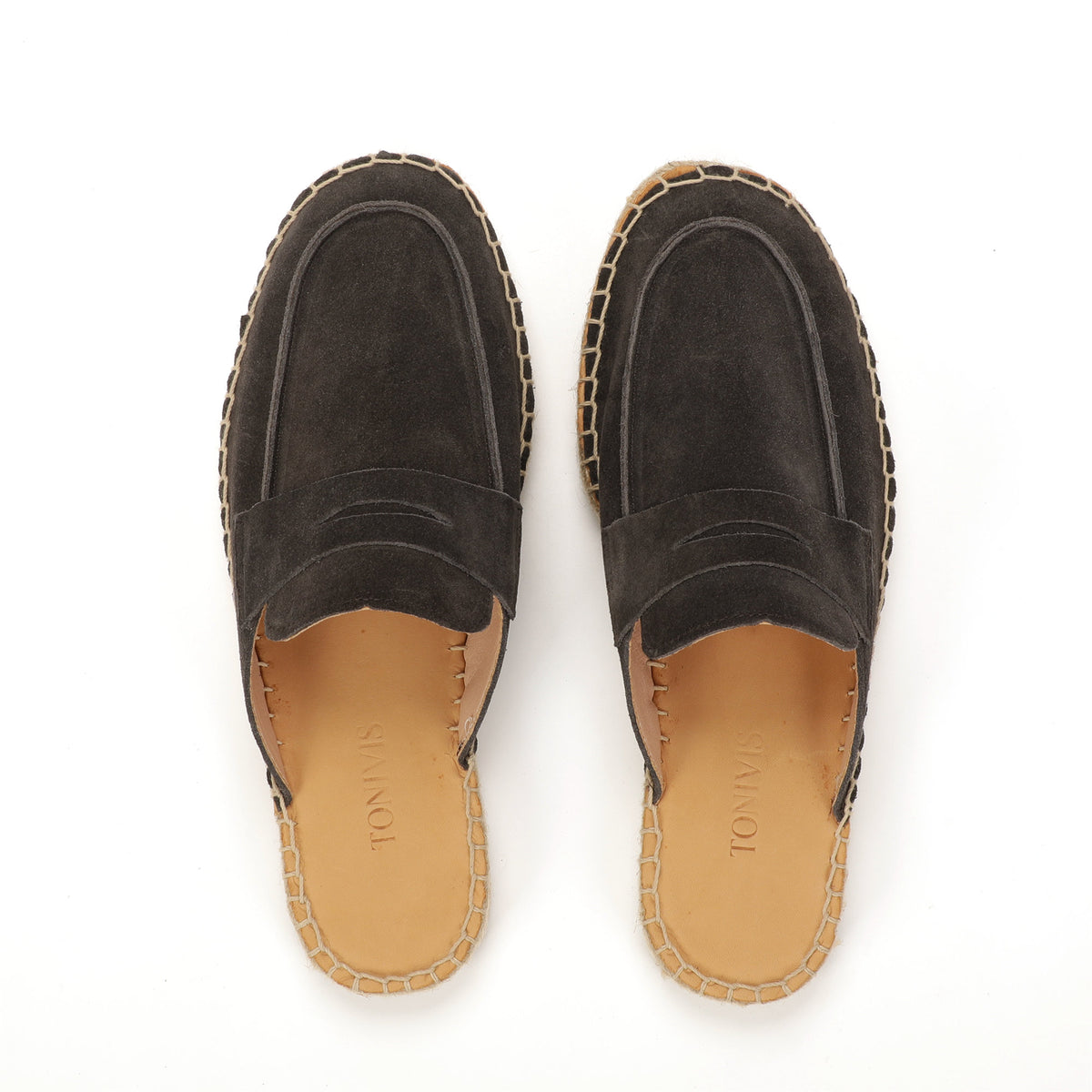 Men’s Comfort Cow Suede Penny Loafer Mule Espadrilles - Charcoal Gray