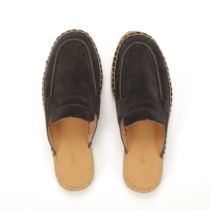Men’s Comfort Cow Suede Penny Loafer Mule Espadrilles - Charcoal Gray