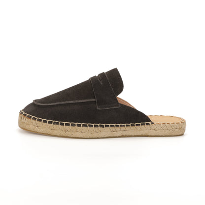 Men’s Comfort Cow Suede Penny Loafer Mule Espadrilles - Charcoal Gray