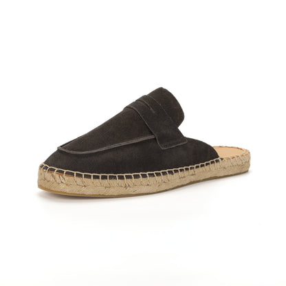 Men’s Comfort Cow Suede Penny Loafer Mule Espadrilles - Charcoal Gray