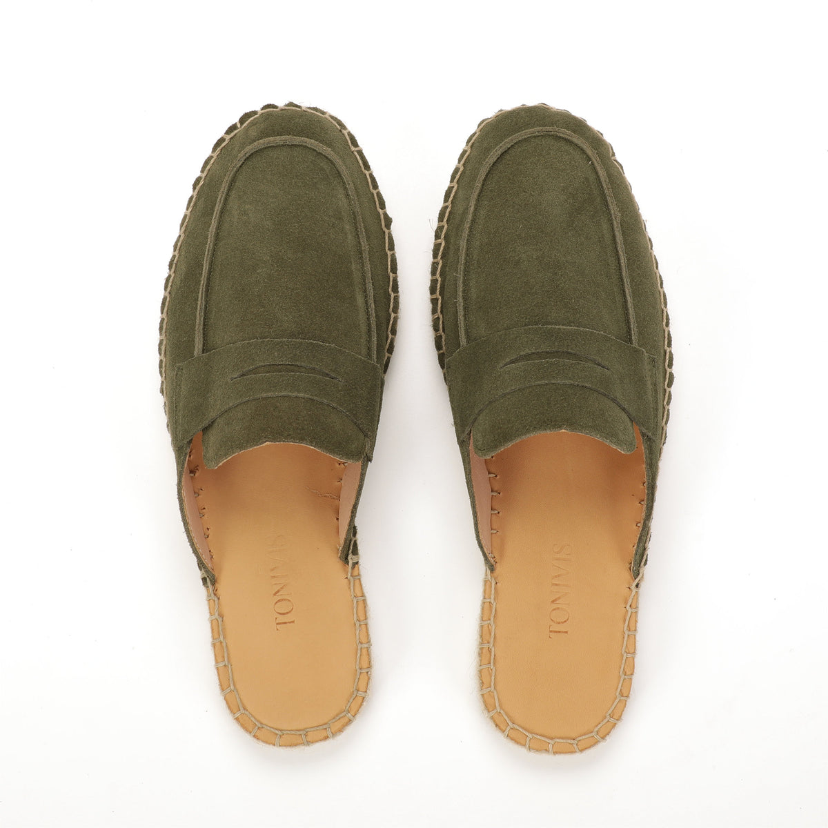 Men’s Comfort Cow Suede Penny Loafer Mule Espadrilles - Olive Green