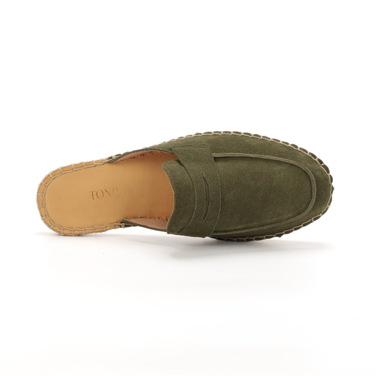 Men’s Comfort Cow Suede Penny Loafer Mule Espadrilles - Olive Green