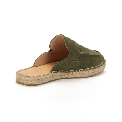 Men’s Comfort Cow Suede Penny Loafer Mule Espadrilles - Olive Green
