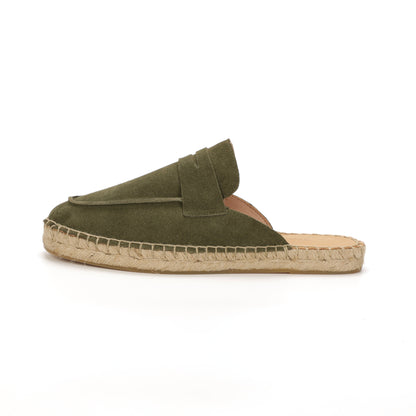 Men’s Comfort Cow Suede Penny Loafer Mule Espadrilles - Olive Green