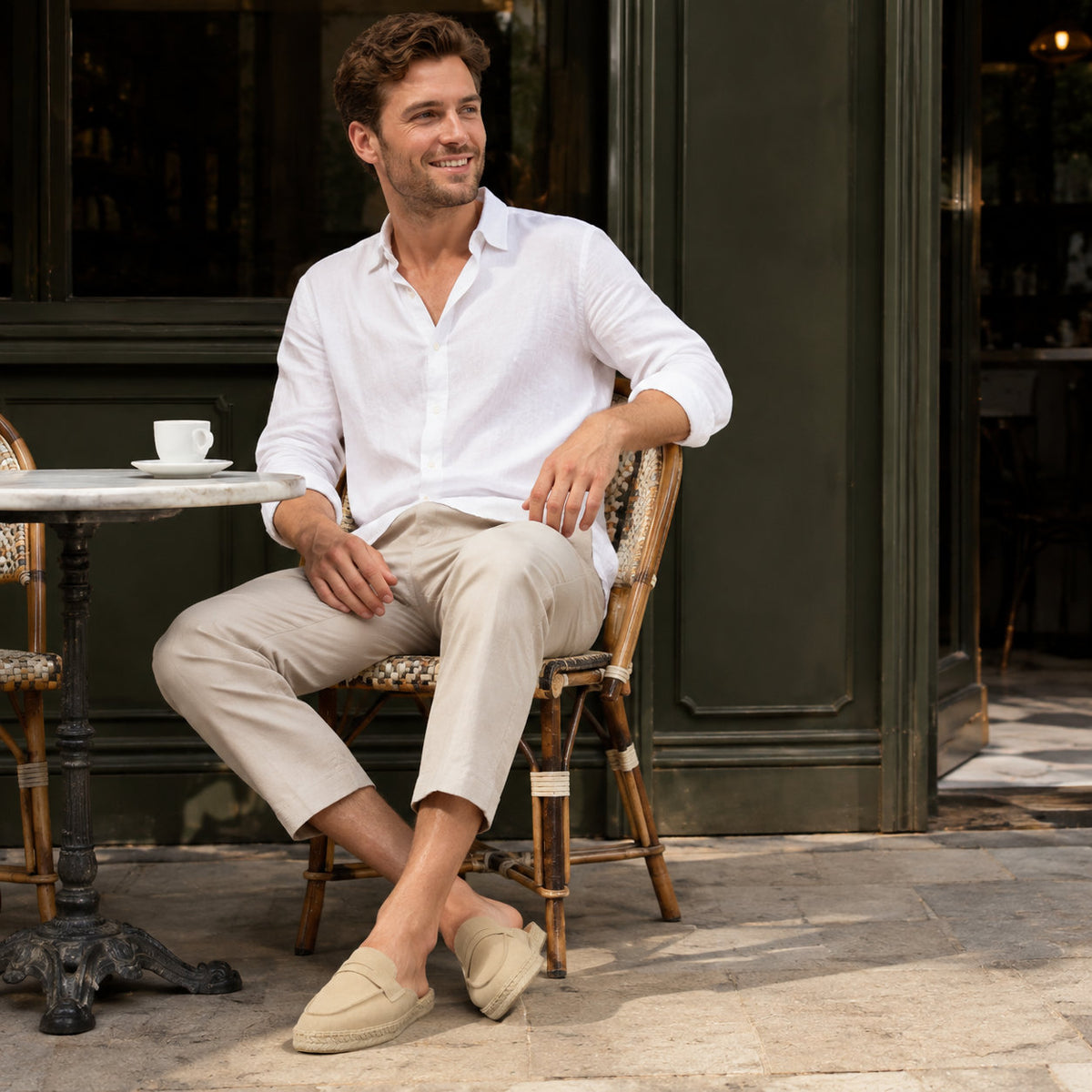 Men’s Comfort Cow Suede Penny Loafer Mule Espadrilles - Sand