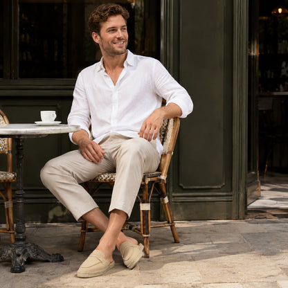 Men’s Comfort Cow Suede Penny Loafer Mule Espadrilles - Sand