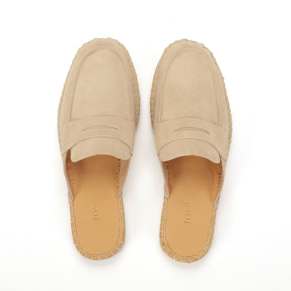 Men’s Comfort Cow Suede Penny Loafer Mule Espadrilles - Sand