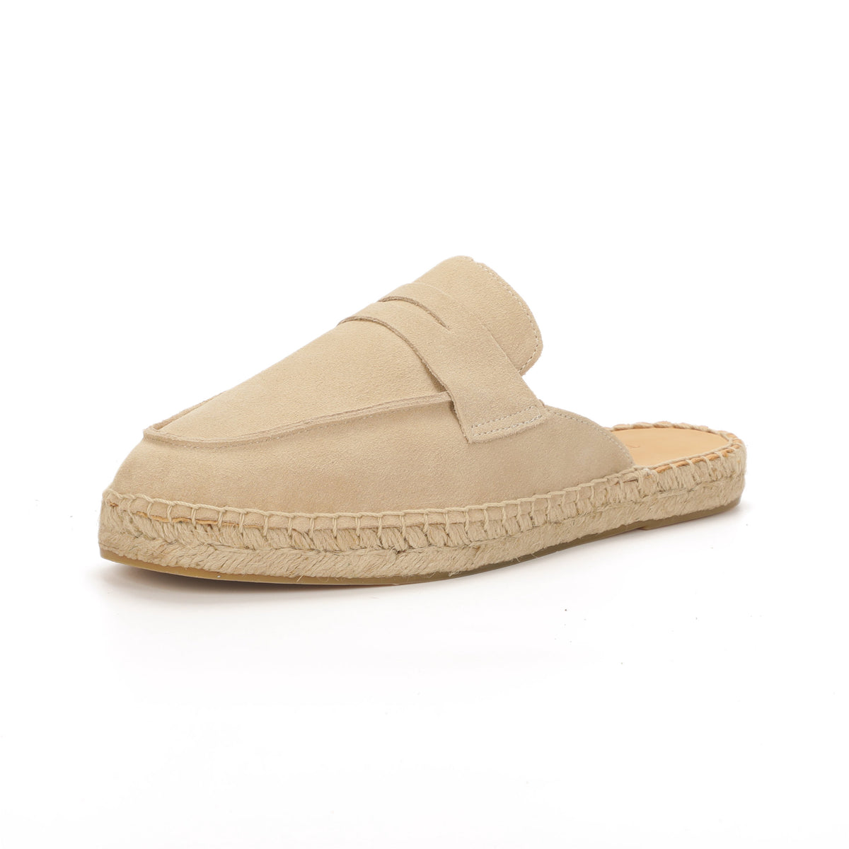 Men’s Comfort Cow Suede Penny Loafer Mule Espadrilles - Sand